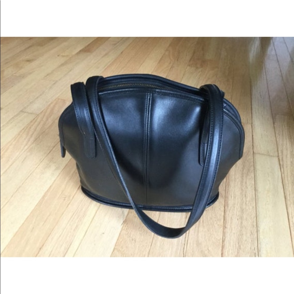 Coach Rare Black Leather Domed Shoulder Bag
